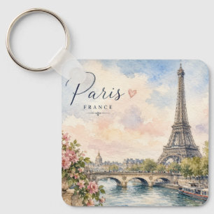Paris France Eiffel Tower river seine Keychain