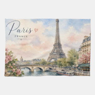 Paris France Eiffel Tower river seine Kitchen Towel