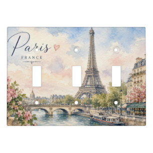 Paris France Eiffel Tower river seine Light Switch Cover