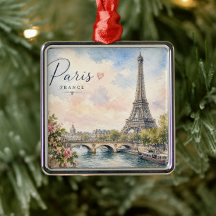 Paris France Eiffel Tower river seine Metal Ornament