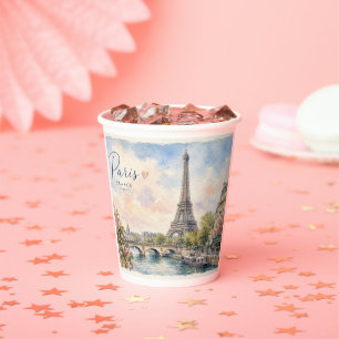 Paris France Eiffel Tower river seine Paper Cups