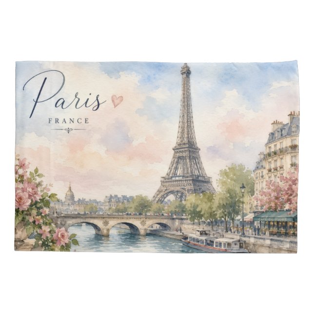 Paris France Eiffel Tower river seine  Pillow Case (Back-Left)