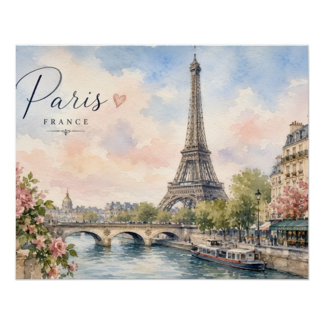 Paris France Eiffel Tower river seine  Poster (Front)