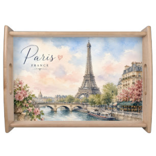 Paris France Eiffel Tower river seine Serving Tray