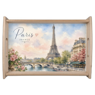 Paris France Eiffel Tower river seine Serving Tray