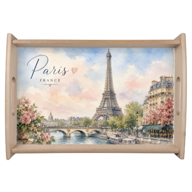 Paris France Eiffel Tower river seine  Serving Tray (Front)