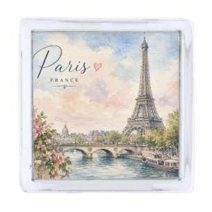 Paris France Eiffel Tower river seine Silver Finish Lapel Pin