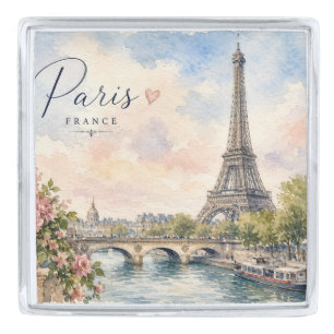 Paris France Eiffel Tower river seine Silver Finish Lapel Pin