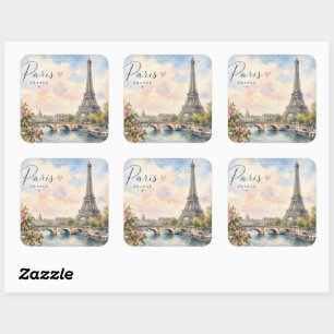Paris France Eiffel Tower river seine  Square Sticker