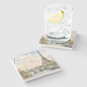Paris France Eiffel Tower river seine Stone Coaster