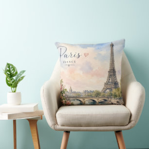 Paris France Eiffel Tower river seine Throw Pillow