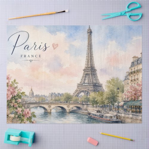 Paris France Eiffel Tower river seine  Tissue Paper