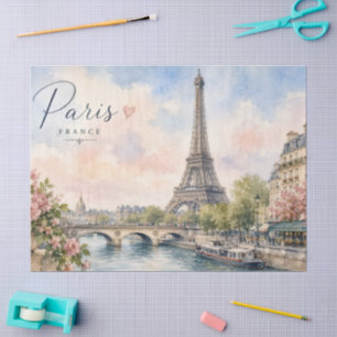 Paris France Eiffel Tower river seine  Tissue Paper