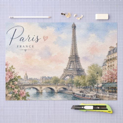 Paris France Eiffel Tower river seine  Tissue Paper