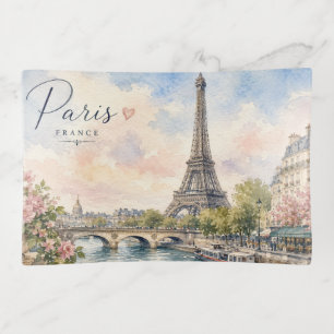 Paris France Eiffel Tower river seine Trinket Tray