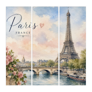Paris France Eiffel Tower river seine Triptych