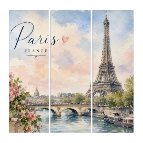 Paris France Eiffel Tower river seine  Triptych