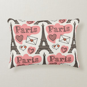 Paris France Eiffel Tower Romance Cute Pattern Accent Pillow