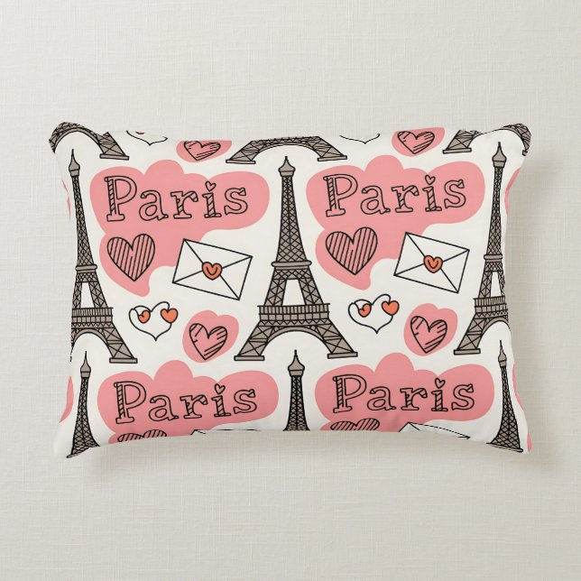 Paris France Eiffel Tower Romance Cute Pattern Accent Pillow (Front)