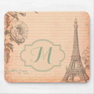Paris France Eiffel Tower Shabb Monogram Mouse Pad