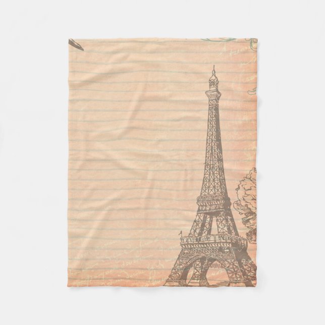 Paris France Eiffel Tower Shabby Fleece Blanket (Front)
