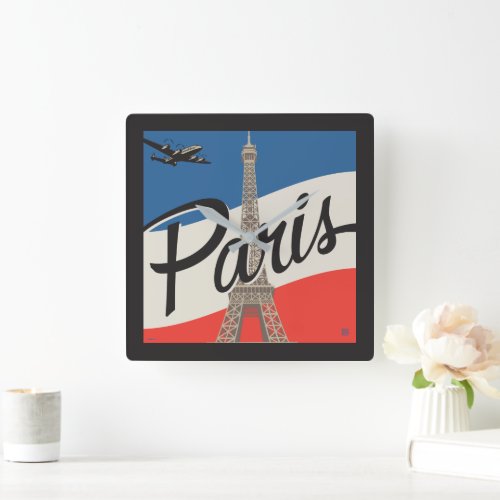 Paris France  Eiffel Tower Square Wall Clock