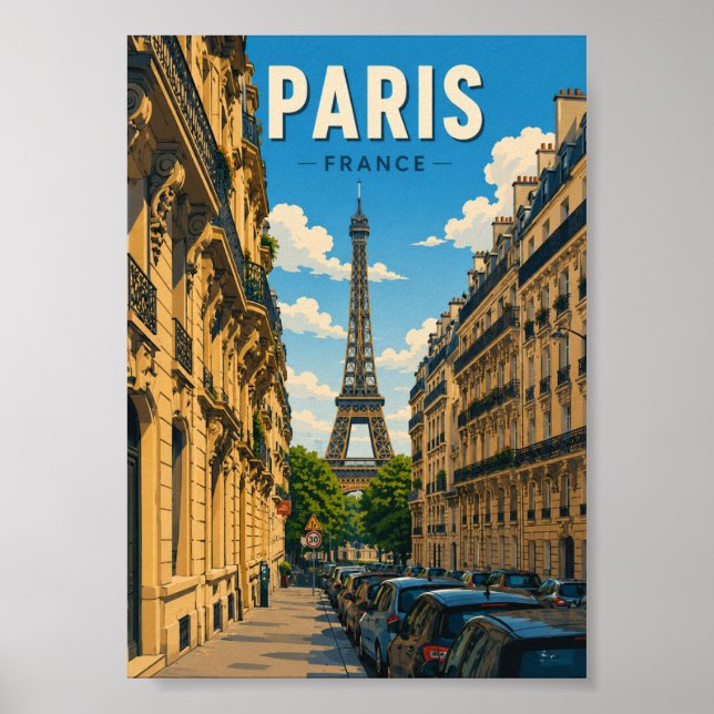 Paris France Eiffel Tower Street View Poster (Front)