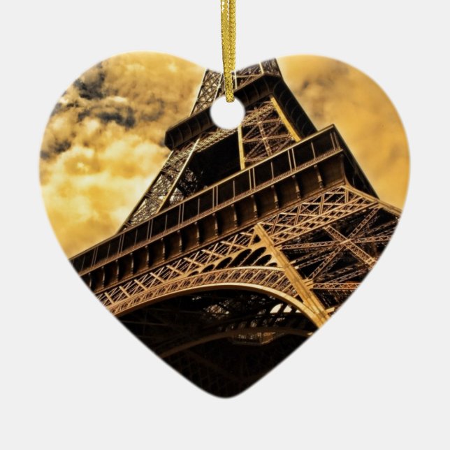 Paris France Eiffel Tower Sunset Ceramic Ornament (Front)
