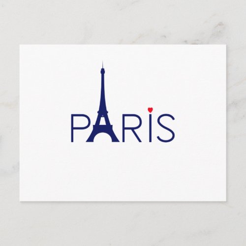 Paris France Eiffel Tower Text and Heart Postcard