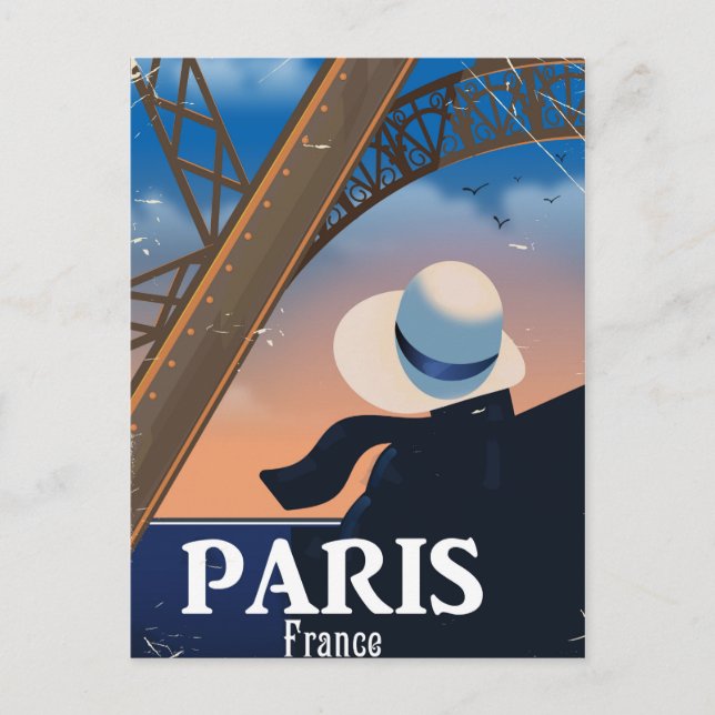 Paris France Eiffel tower travel poster Postcard (Front)