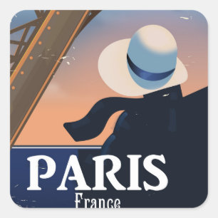 Paris France Eiffel tower travel poster Square Sticker