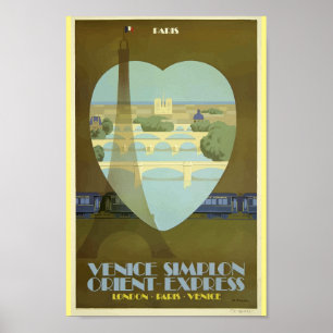 Paris France Eiffel Tower Vintage Orient Express Poster