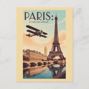 Paris France Eiffel Tower Vintage Plane Travel Postcard