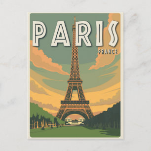 Paris France Eiffel Tower Vintage Travel Postcard