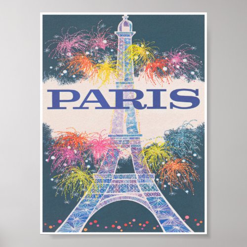 Paris France Eiffel Tower Vintage Travel Poster