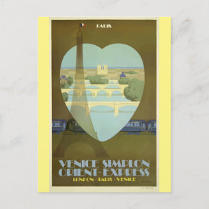 Paris France Eiffel Tower Vintage Travel Poster Postcard