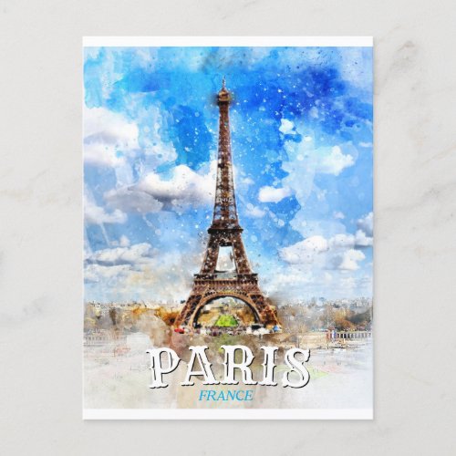 Paris France _ Eiffel Tower Vintage Watercolor Invitation Postcard