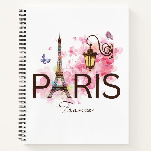 Paris France Eiffel Tower Vintange Lamp Bicycle Notebook