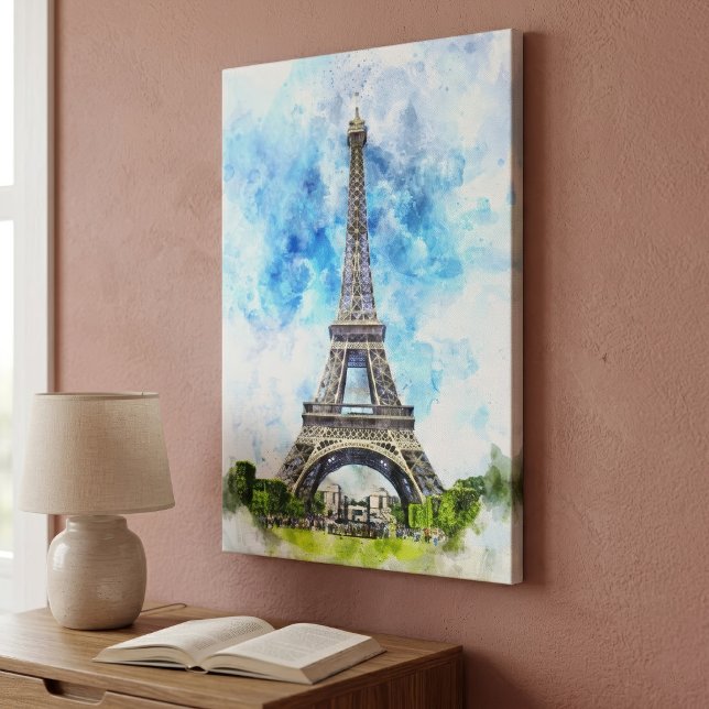 Paris France Eiffel Tower Watercolor Canvas Print (Paris France Eiffel Tower Watercolor. Canvas Print)