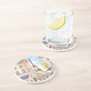 Paris France Eiffel Tower Watercolor Coaster