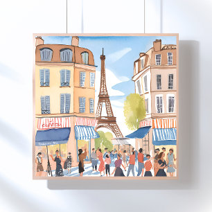 Paris France Eiffel Tower Watercolor European Poster