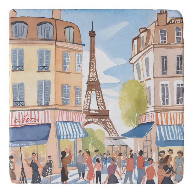 Paris France Eiffel Tower | Watercolor French Trivet (Front)