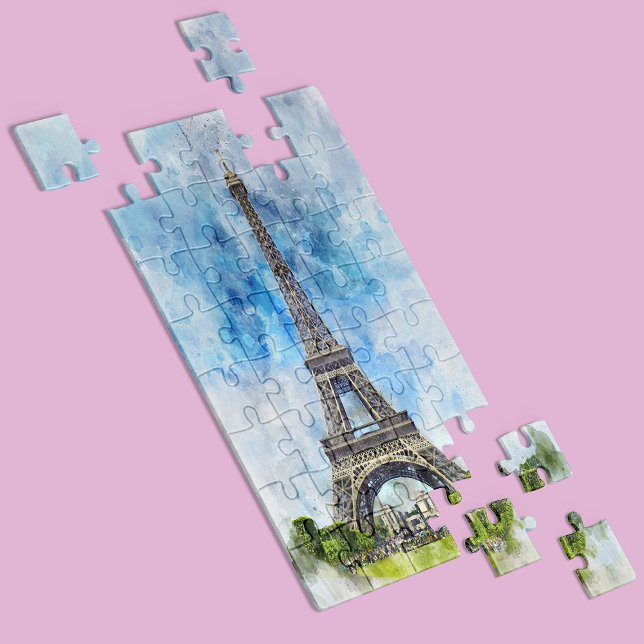 Paris France Eiffel Tower Watercolor Jigsaw Puzzle (Paris France Eiffel Tower Watercolor. Jigsaw Puzzle)