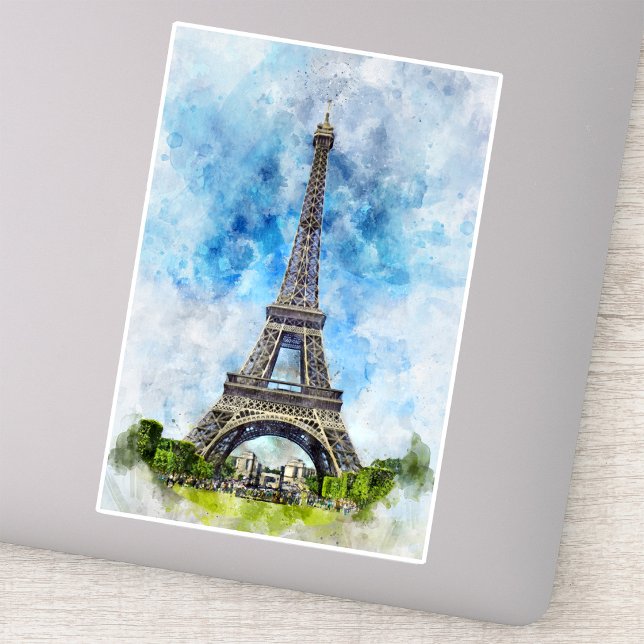 Paris France Eiffel Tower Watercolor Sticker (Paris France Eiffel Tower Watercolor. Sticker)