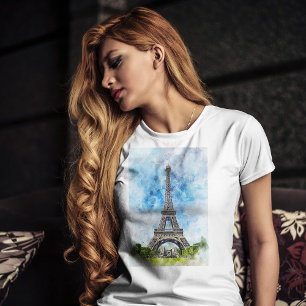 Paris France Eiffel Tower Watercolor T-Shirt