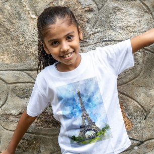 Paris France Eiffel Tower Watercolor T-Shirt