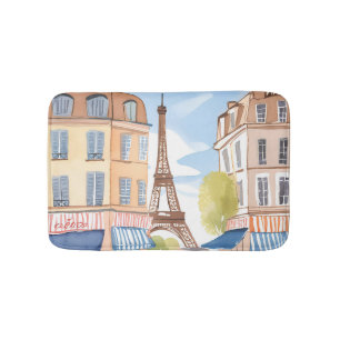 Paris France Eiffel Tower Watercolor Travel Bath Mat