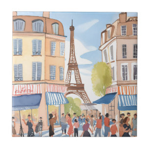 Paris France Eiffel Tower   Watercolor Travel Ceramic Tile