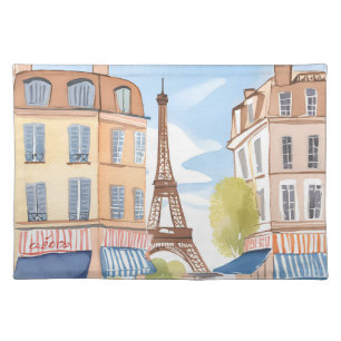 Paris France Eiffel Tower Watercolor Travel Cloth Placemat