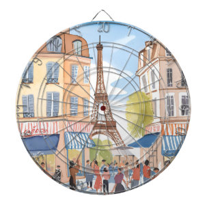 Paris France Eiffel Tower   Watercolor Travel Dart Board